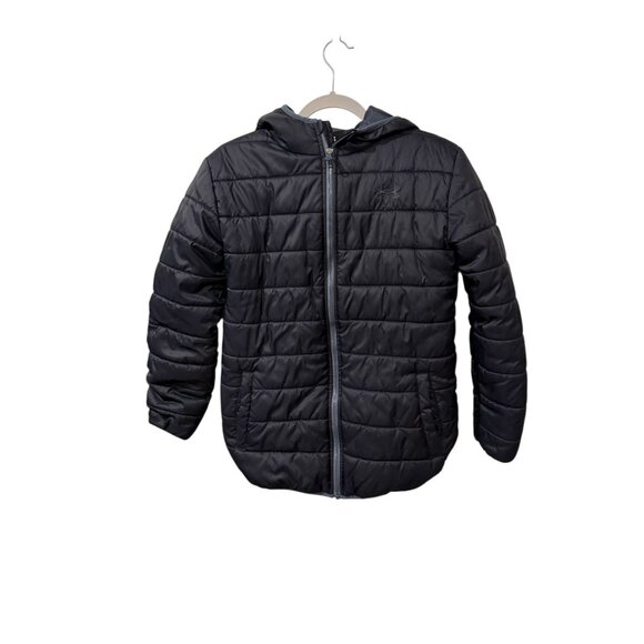 Under Armour Cold Gear Youth XL Black Hooded Puffer Jacket Front Zip Closure & L - Picture 1 of 7